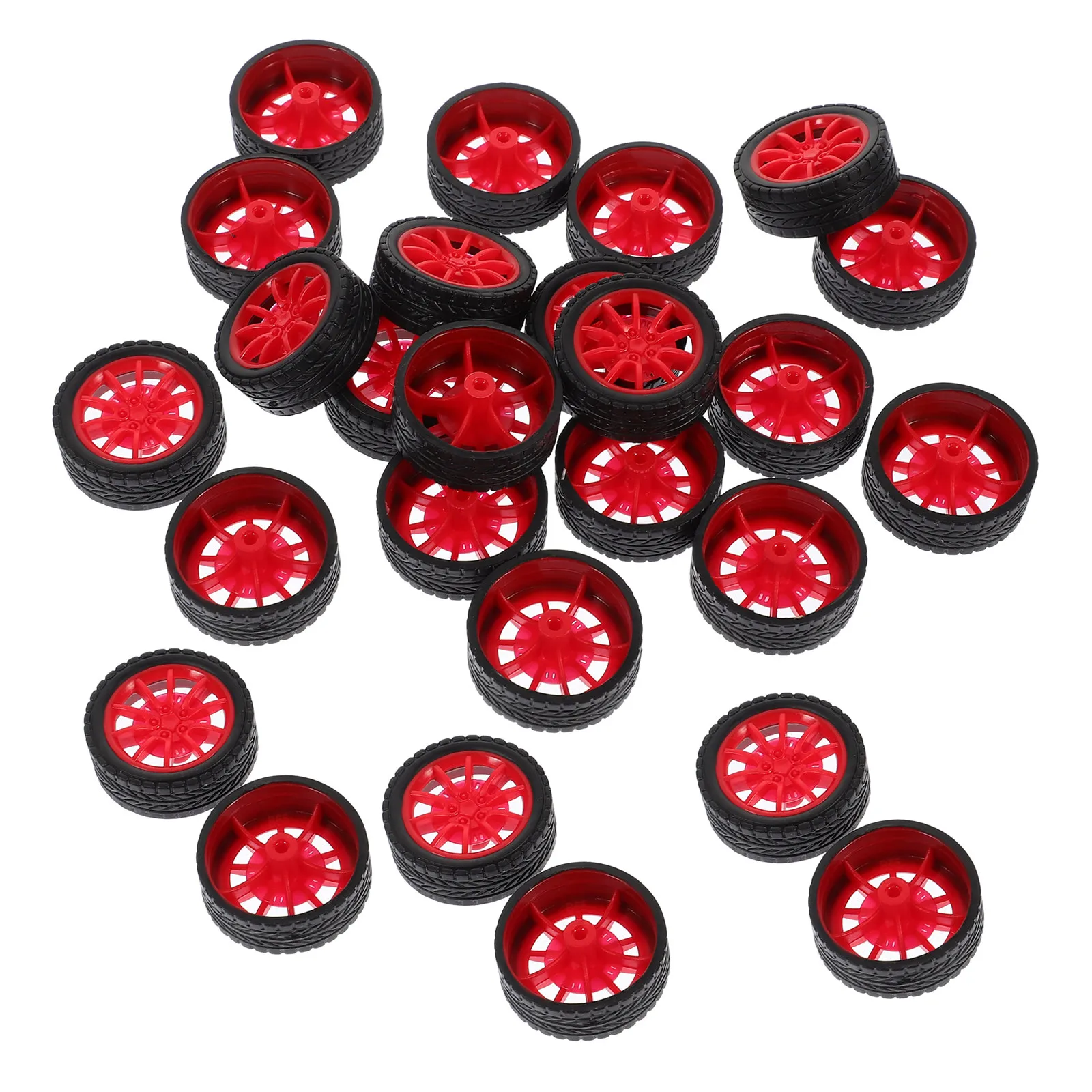 30Pcs 30Mm Car Wheels 2Mm Axle Bore Miniature Rubber Tires DIY Robot Science Experiment Replacement Accessories Stem Project