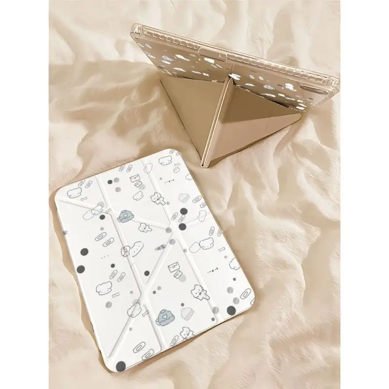Ins Minimalist Line Kitten iPad Case For iPad Pro 11 13In 2025 iPad Pro 12.9in Air7 10th M4 M5 MINI 3+Y Fold Protective Cover