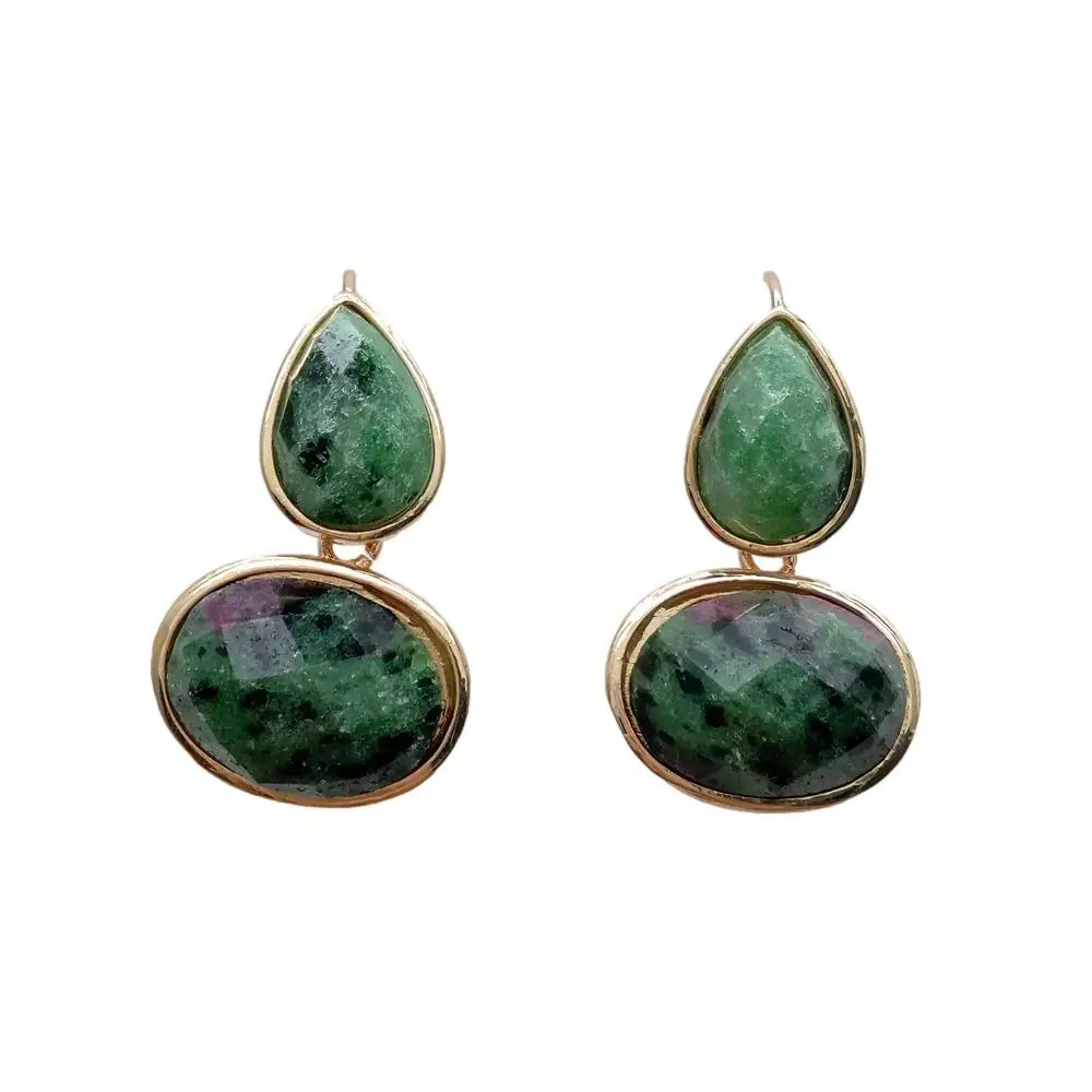 YYGEM Natural 17x13mm Ruby Zoisite Anyolite Bezel Set Hook Earrings Fashion Supplies 5