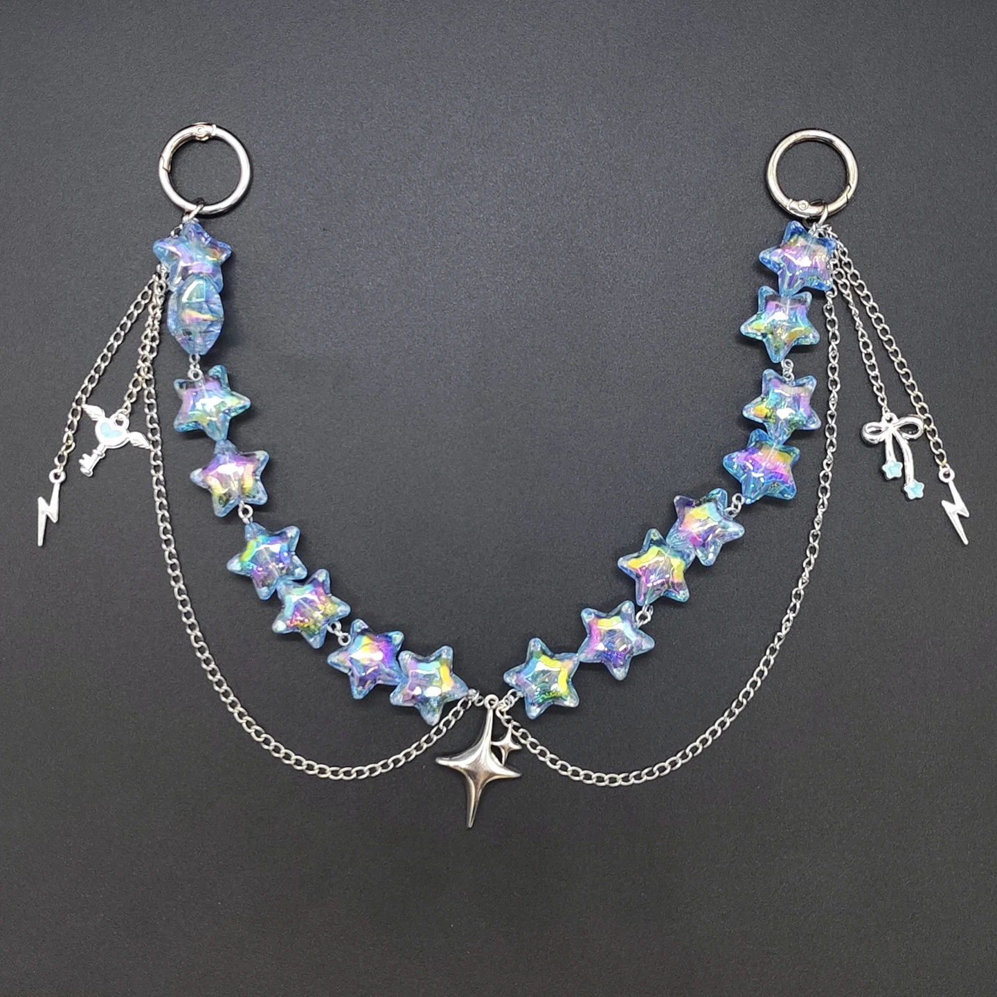 Iridescent Detachable ITA Bag Double Chain Star Heart Pendant DIY Bag Decorative Chain Pain Bag Charm Fashion Waist Chain
