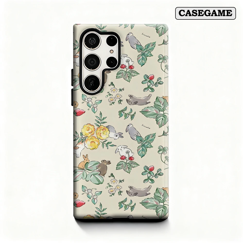 Bunny Garden Phone Case for Samsung Galaxy S25 Ultra S24 S23 Ultra Plus Shockproof Double Layer Back Cover
