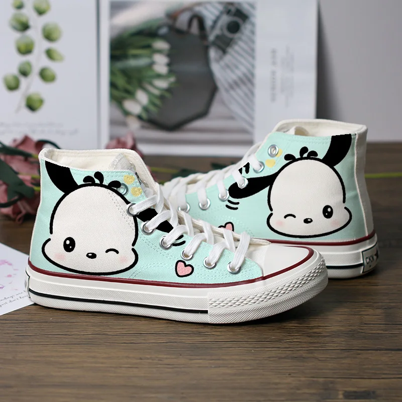 Kawaii para Anime płócienne buty Cartoon Cinnamoroll moja melodia w stylu ulicznym dla studentów na zewnątrz antypoślizgowe płócienne buty sportowe