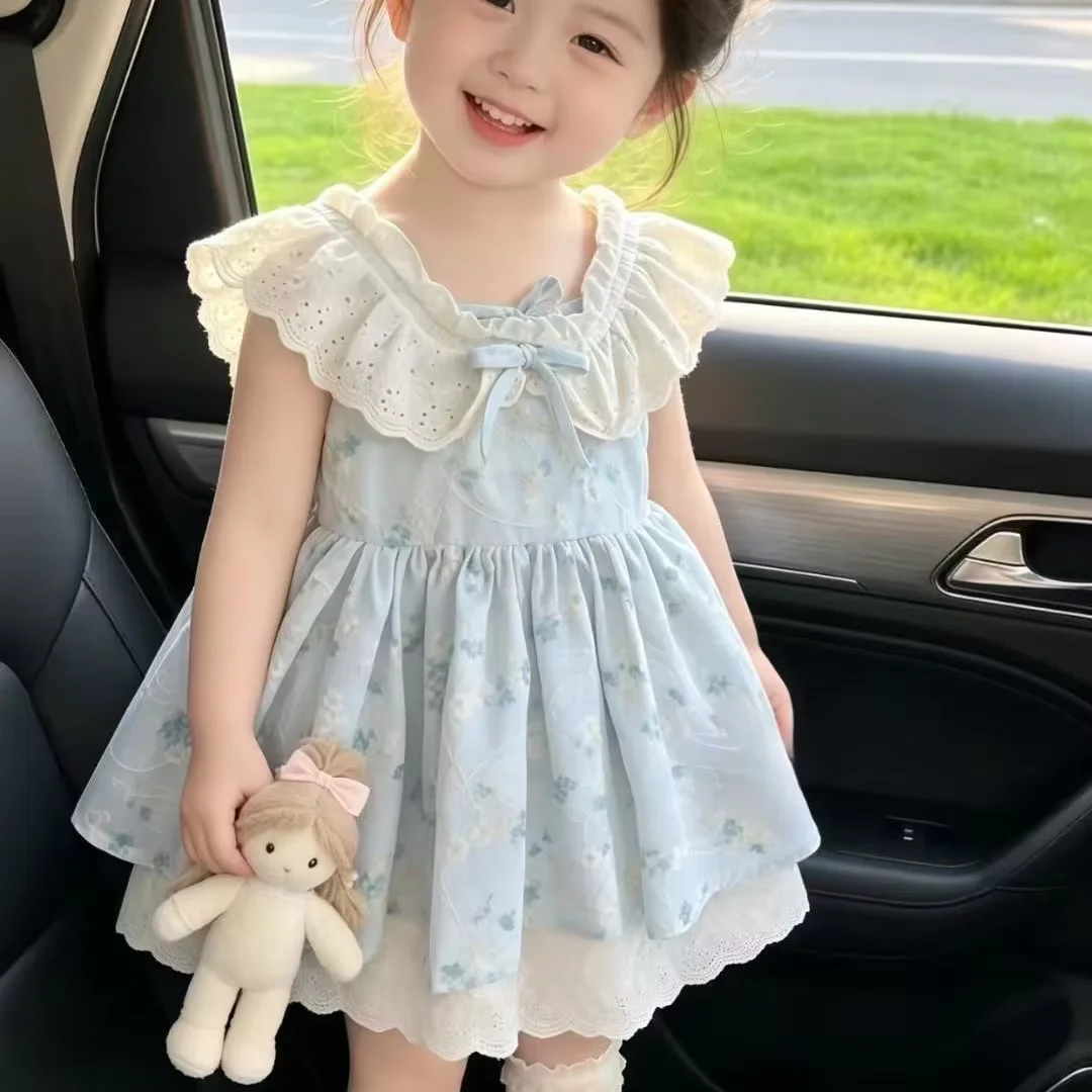 

Sweet Princess Summer Floral Print Dress for Girls 2026 New Children's Clothing with Puffy Sleeves Dress