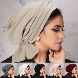 Pre-legato Donne Musulmane Hijab Cofano Pieghettato Volant Turbante Chemio Cap Underscarf Cappello Perdita di Capelli Cappello Cancro Islamico Copricapi Sciarpa Mujer