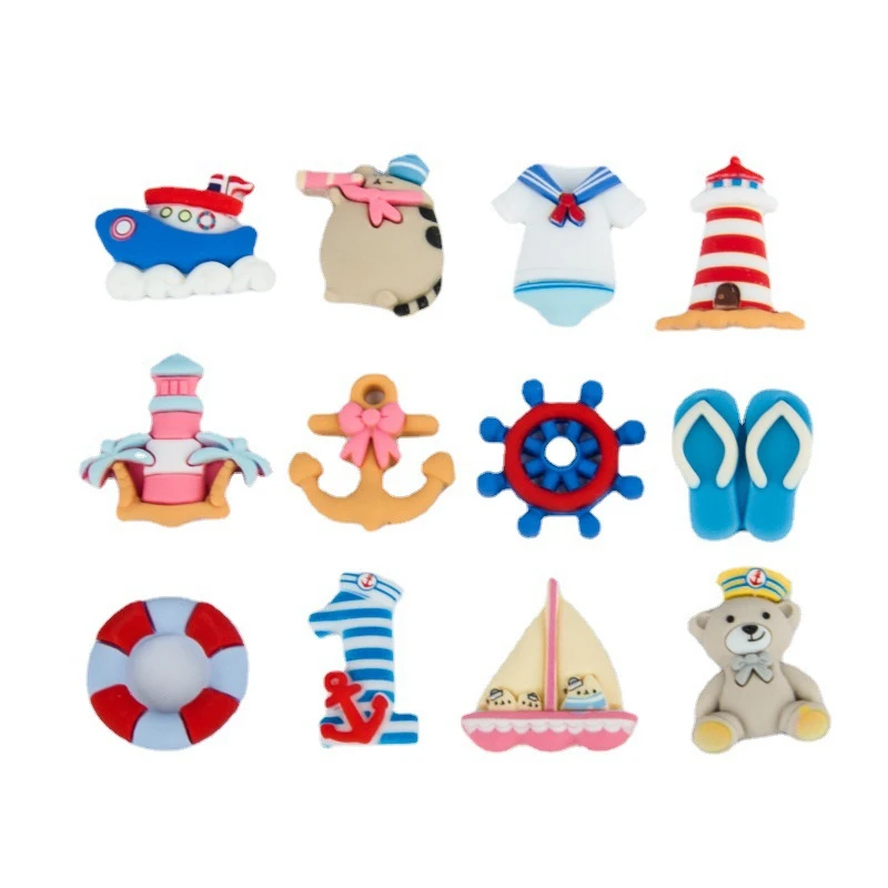 10Pcs New Cartoon Marine Traffic Series Sailor Suit Flat Back Scrapbook Kawaii DIY Home Furnishing Embellishments Hairpin Access