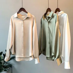 Lange Vintage Satin -Ärmel weibliche Bluse, seidiges Hemd, Arbeitsbüro, weibliches Freizeithemd, Herbst 6 Hauptverkäufe Frauenhemden - №4