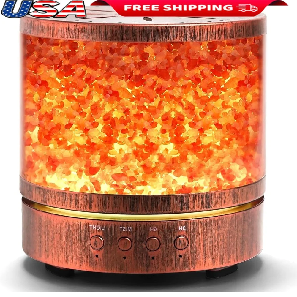 

Ультразвуковой диффузор эфирного масла, лампа с гималайской солью, диффузор для ароматерапии, 400 мл, большая комната, 7 светодиодных светильников, таймер, режимы тумана