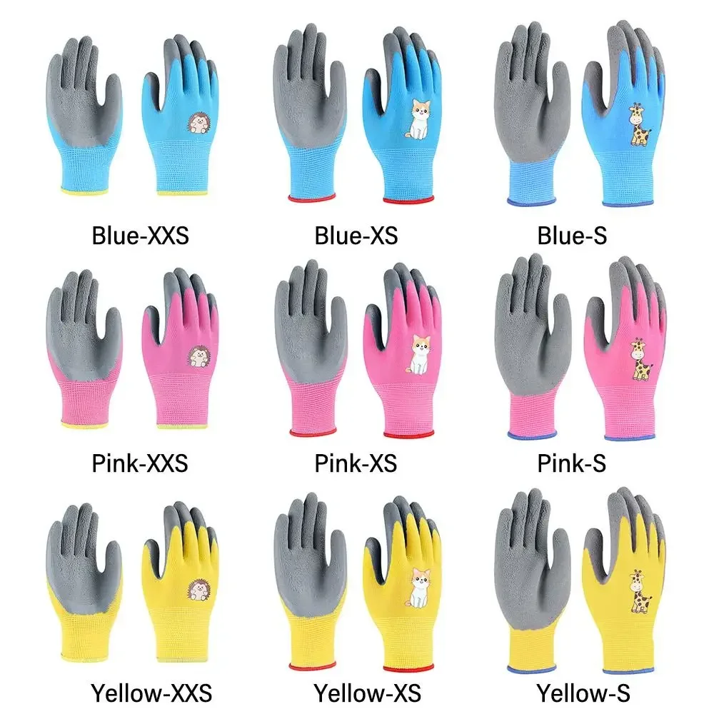 قفازات عمل للأطفال باللون الوردي والأزرق والأصفر، قفازات أمان متعددة الأغراض للتخييم، قفازات سميكة مضادة للانزلاق للبستنة