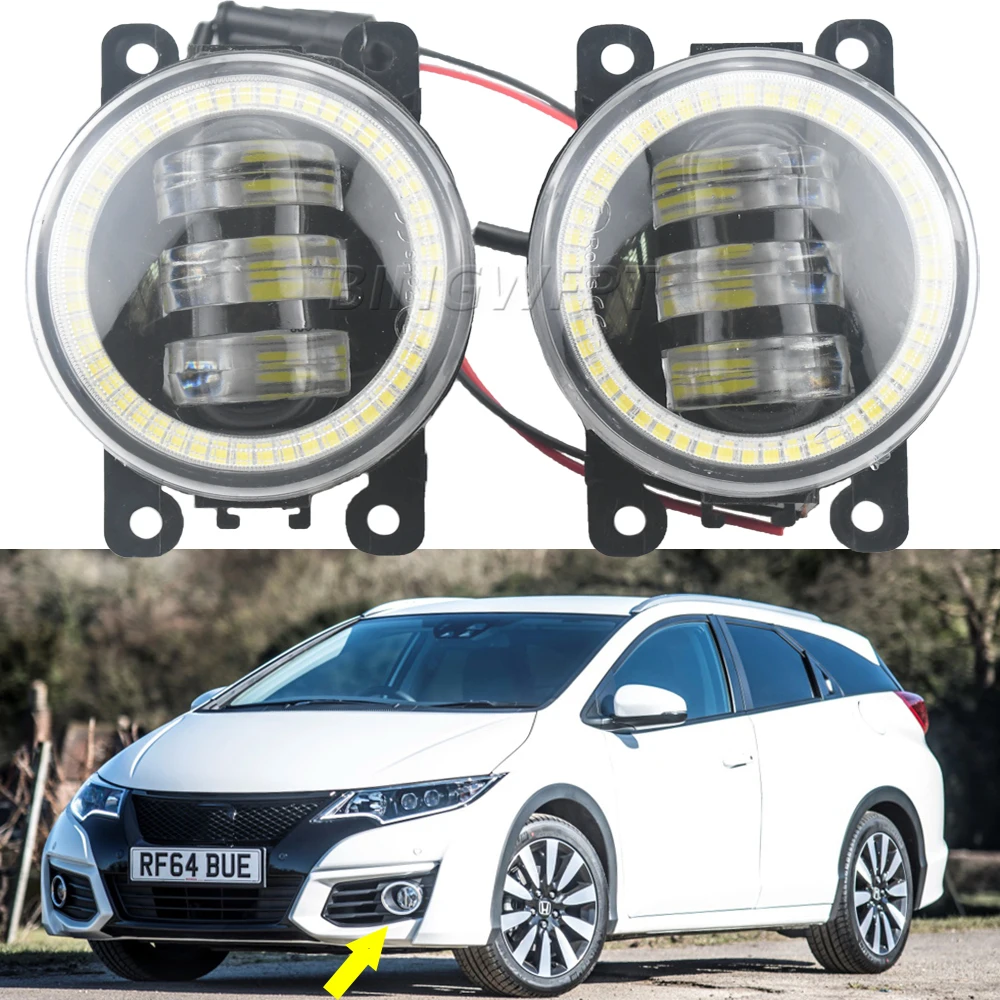 2Pieces Car H11 Lens LED Fog Lights Assembly Angel Eye DRL Daytime Runinng Light Lamp for Honda Civic Tourer FK 2015 2016 2017