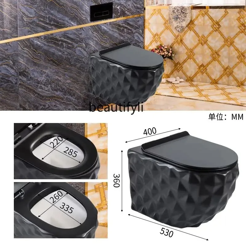 b73 مرحاض أسود مثبت على الحائط شقة صغيرة مرحاض أزرق ملون معلق خزان مياه مخفي #5