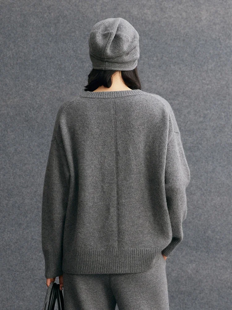 High Quality Women's Basic V-Neck Pullover Long Sleeve Knit Autumn Winter Sweater 100% Cashmere Loose Clothing Thicken Warm Top