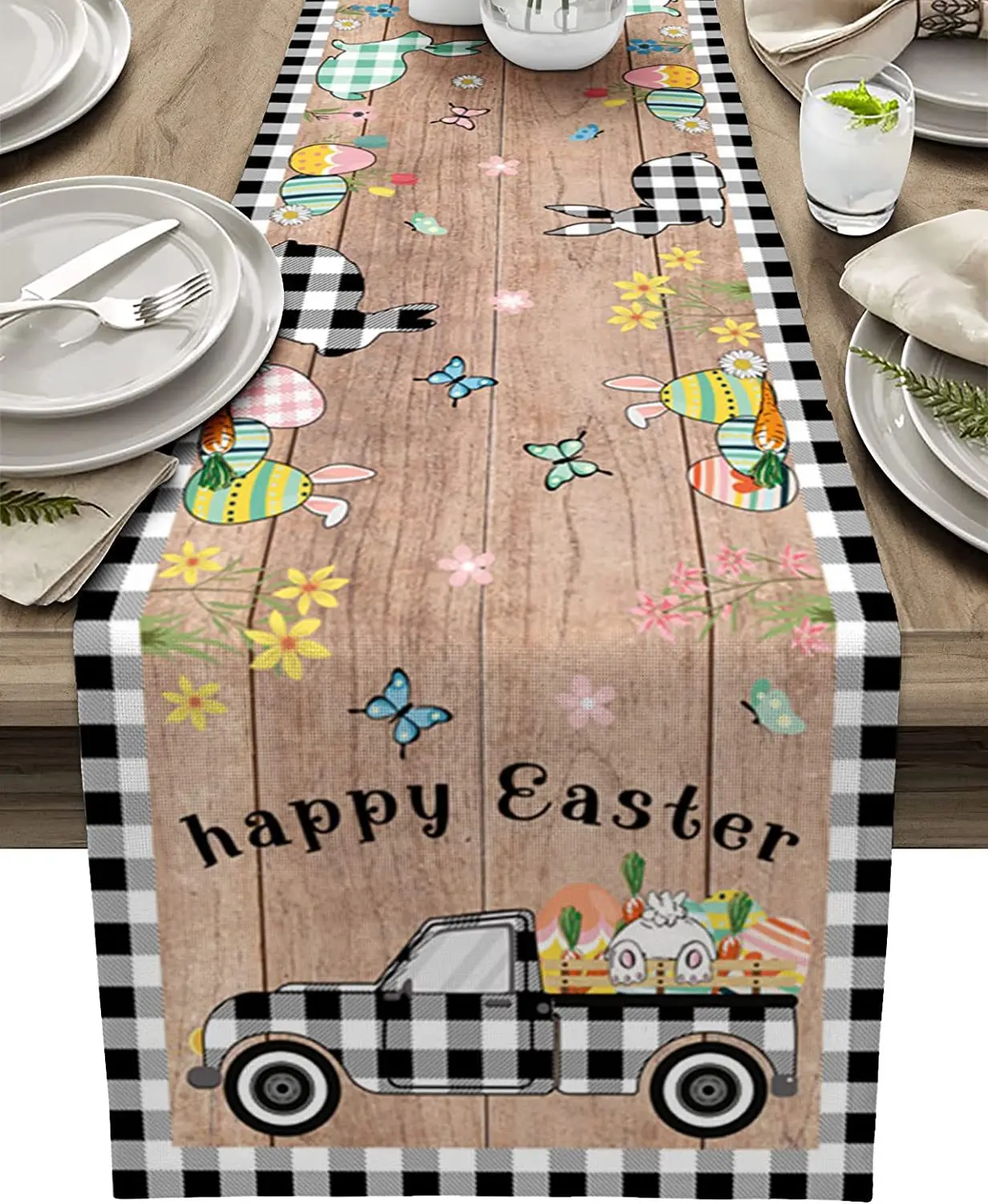 Easter Linen Table Runners Plaid Table Runner For Easter Dining Table Runners Floral Design For Easter Celebration Wedding