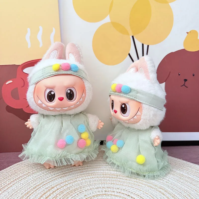 

Clothes for Labubu Doll Outfits (Gen 1-3) Mini Doll Clothes with Pastel Ball Green Skirt Set Sitting Party Outfit Accessories