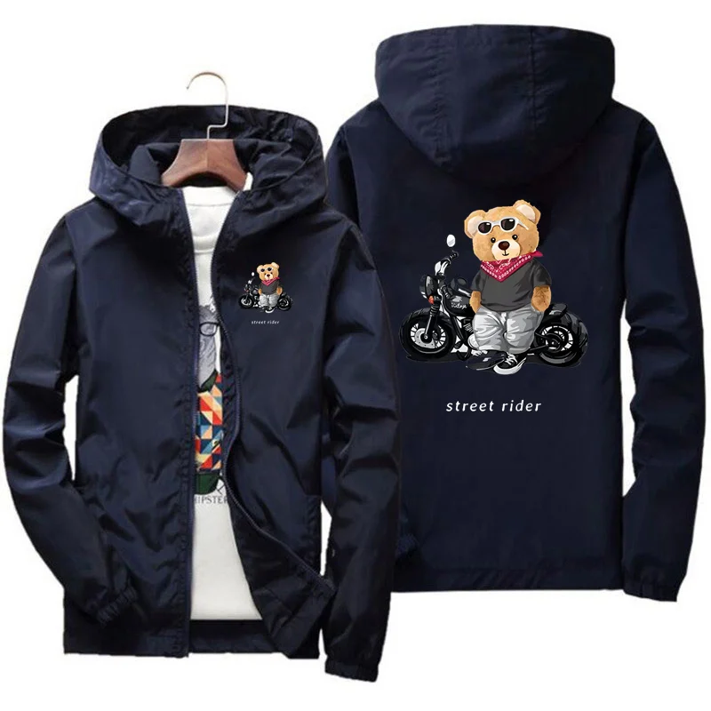 

Men'S New Fashion Motorcycle Teddy Knight Print Hooded Thin Skin Jackets Windbreaker Coats Fashion Unisex Clothes