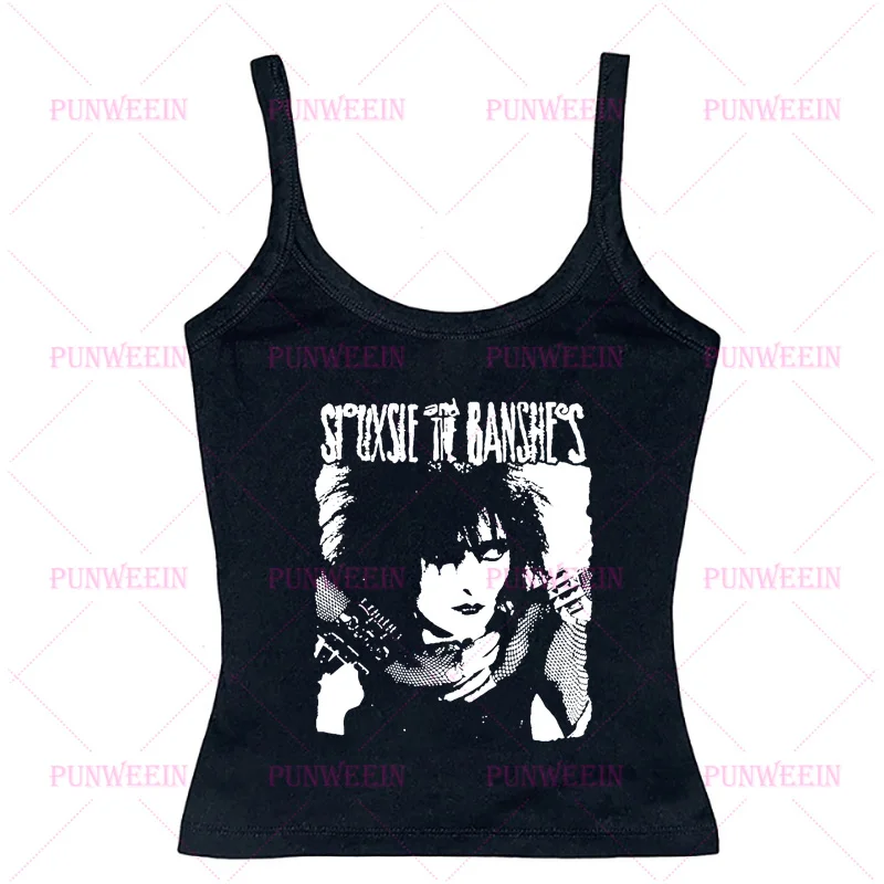Vintage Y2k 90s slim sexy tops Harajuku Gothic Graphic Black Rock hip hop Sleeveless  Streetwear dark Punk club casual Tank Top