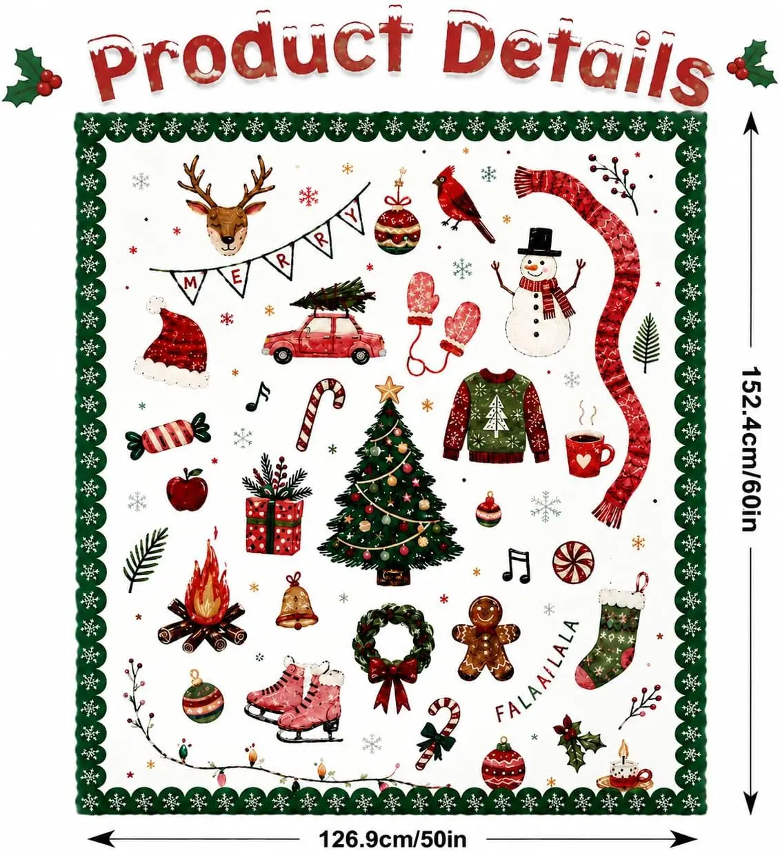 Festive Winter Holiday Flannel Throw Blanket Cartoon Xmas Tree Gift Fire Print Soft Cozy Blanket for Bedroom Sofa Christmas Gift