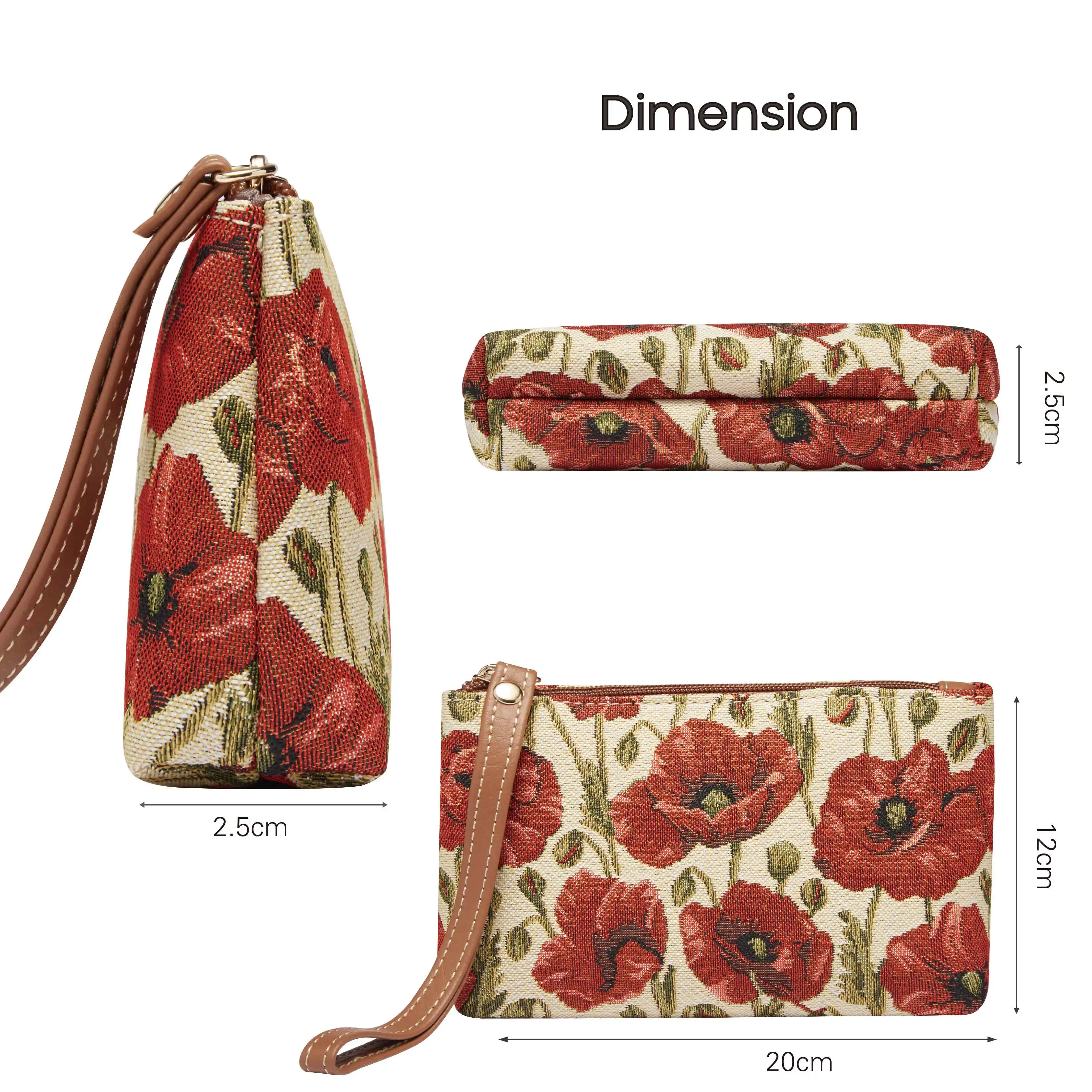 SAJA Wristlets Wrist Bag Coin Purses Women's Wallet Tapestry Bag Bolsa portátil Red Poppy Flower Parttern Batom Cartões de crédito Titular de dinheiro para menina Zipper Encerramento com alça de mão para mães para leva