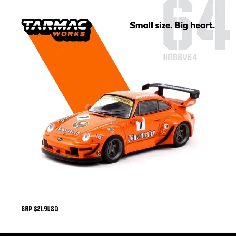 نموذج سيارة من Tarmac مصنوع من سبيكة 1:64 993 RWB Widebody برتقالي اللون مجموعة كلاسيكية للكبار زينة هدايا عرض ثابتة