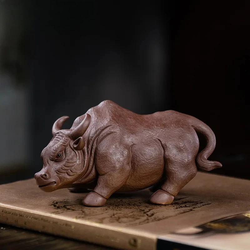 

Yixing Purple Clay Bullfight Zodiac Tea Pet Handmade Lucky Model Tea Figurine Play Toys Statue Ornaments Services Craft