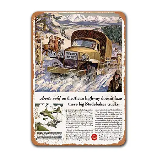 Wall Decor Coffee Club Game Room 1943 Studebaker Trucks Alaska-Canada HWY Old Car Tin Sign Vintage Metal Bar Poster Bar Pub Res