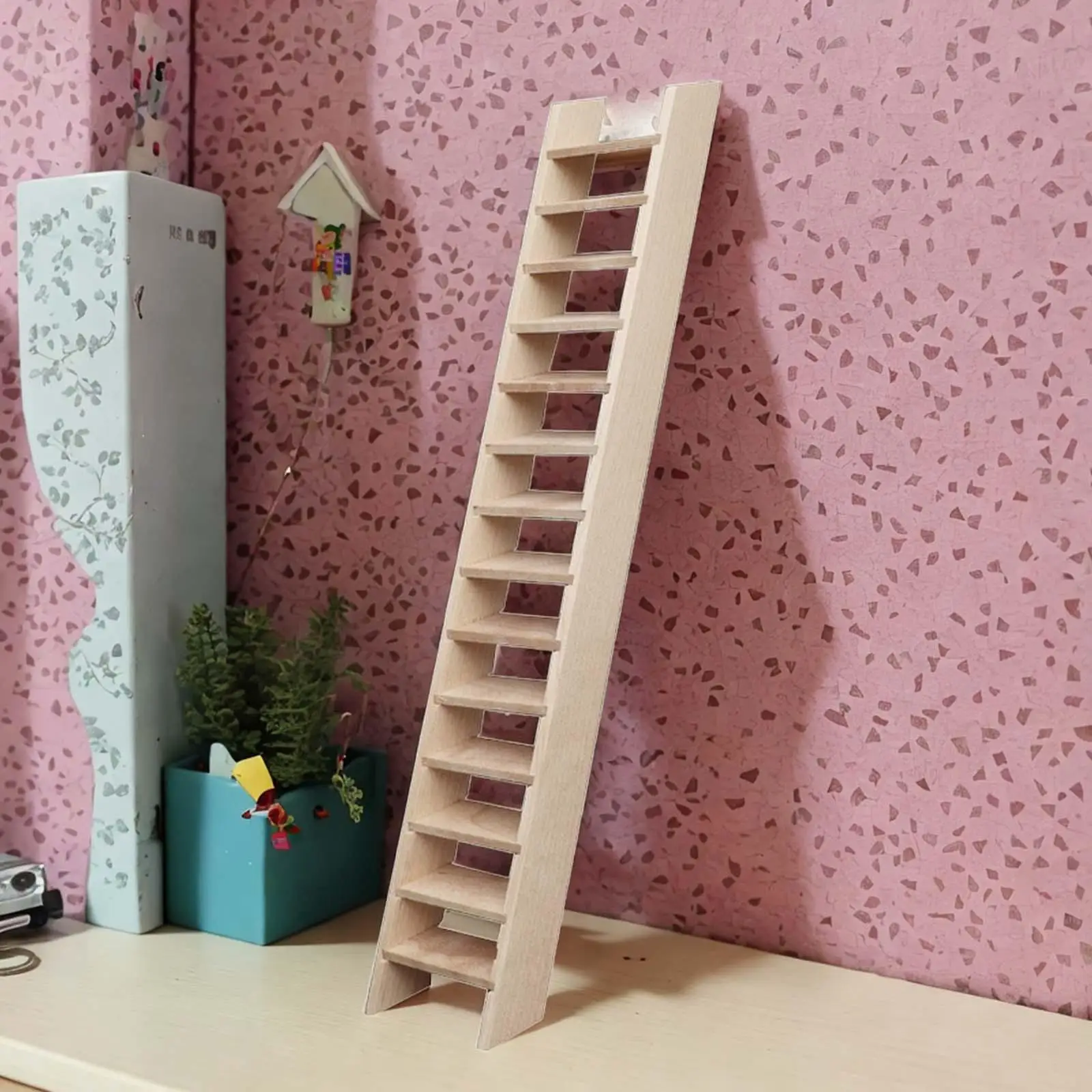 1/12 Mini Wood Ladder Dollhouse Furniture Toy Simulation Photo Props Furniture
