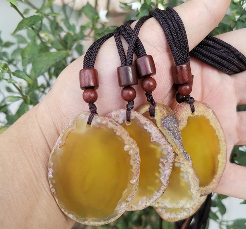 Wholesale 5pcs/pack Multi Quartz Agate Geode Slice Necklace,Natural Gemstone Quartz Agate Pendant Jewelry Necklace,35-60mm