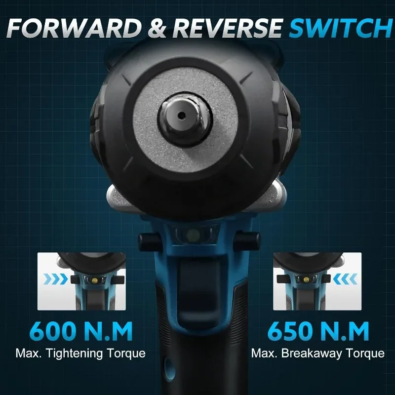 Imagem -03 - Pistola de Impacto sem Escova sem Fio Impact Wrench 20v £ 442 600n.m com Pacotes Baterias Li-ion 4.0ah