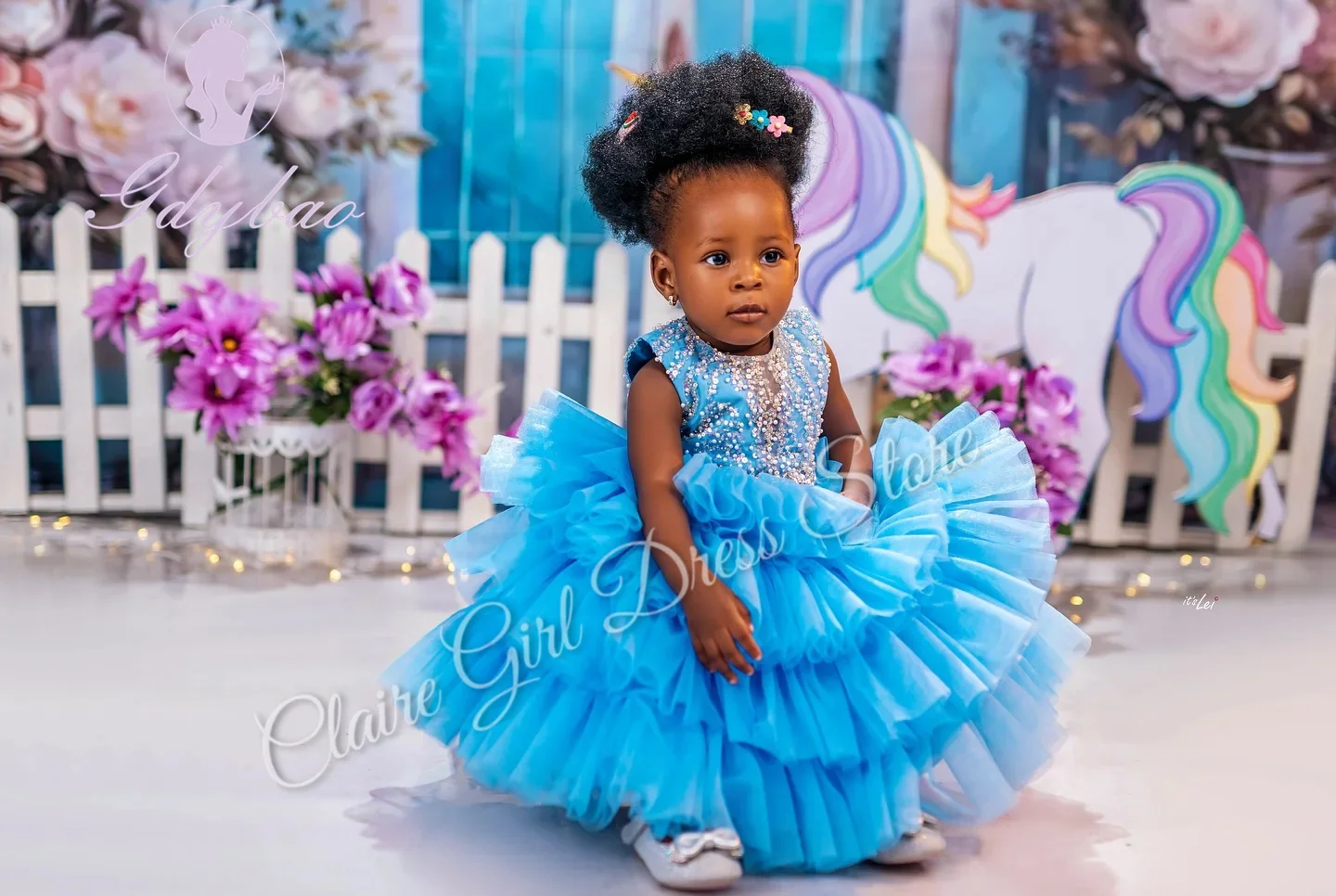 Vestidos de niña de flores azul cielo personalizados para boda, encaje, tul, lentejuelas, perlas, fiesta de cumpleaños para niños, vestido de primera comunión