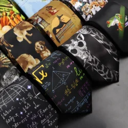 New Men's Soft Silk Tie Creative Graffiti Maths Fruits Animal Print Necktie Daily Wear Cravat Wedding Business Party Gift