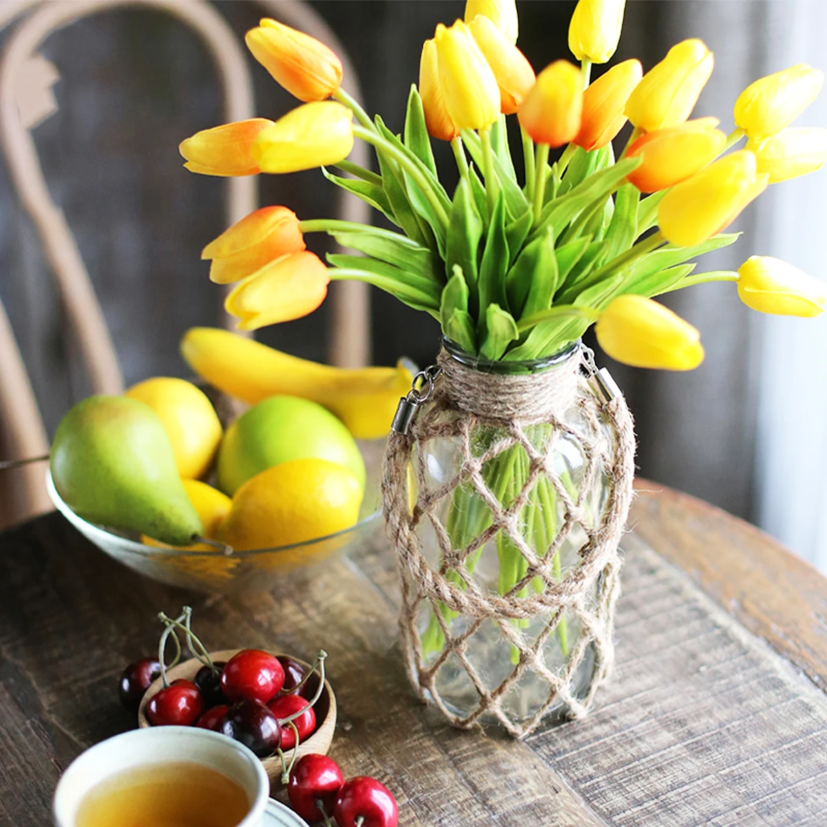 

Glass Vase Simple Rope Design Hydroponics Planter Green Plant Container Flowerpot For Home Office Decor Terrarium Holder