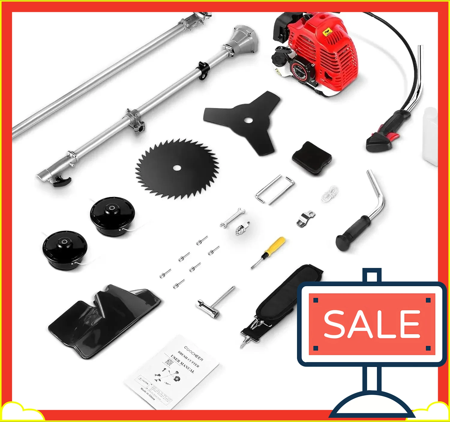 

Бензиновый триммер-кусторез 4-в-1 Weed Wacker 58CC с прямым штоком, U-образной рукояткой и насадками для стрижки