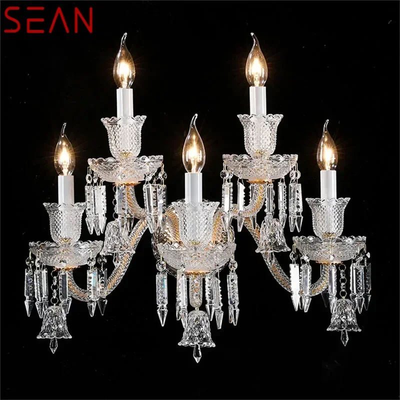 SEAN Europeu Vela Cristal Lâmpada de Parede LED Luxo Sala de Estar Quarto Sala de Estudo Hotel Villa Modelo Sala Corredor Luz de Parede