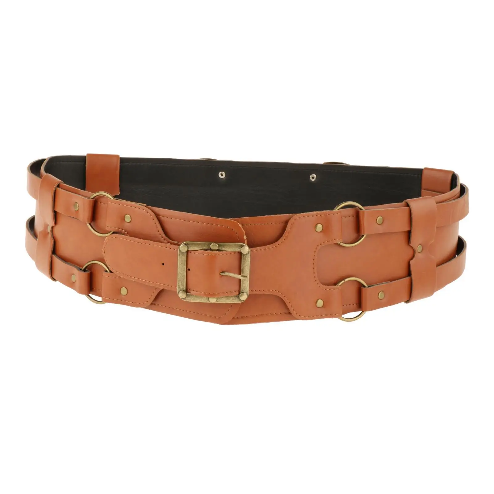 Premium PU Leather Waist Belt Costume Adjustable Band 88-110.5cm Medieval Knight Belt for Dress up Nightclub Performances Unisex