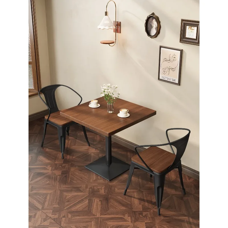 

Solid wood clear bar dining table and chair combination dining double small square table and chair set for cafe restaurant
