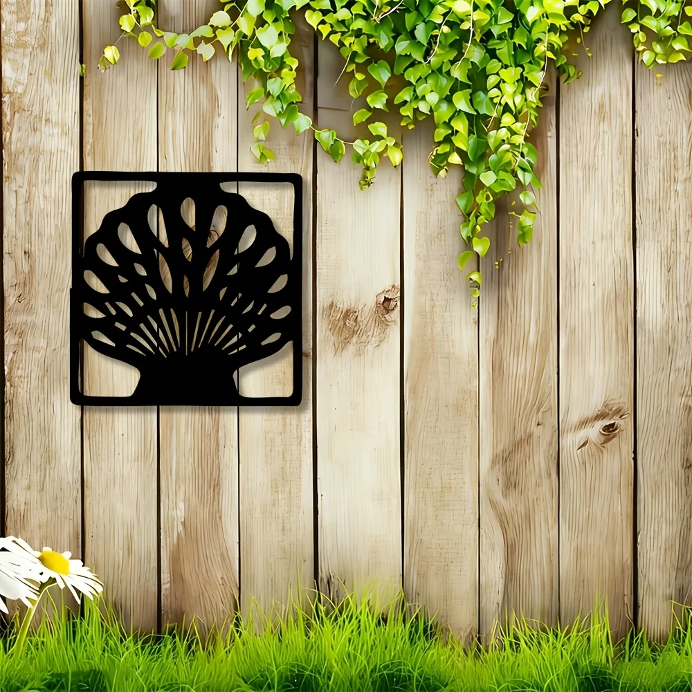 Metal Wall Art Scallop Shell Art Deco Iron Rustic Hanging Flat Sculpture for Living Room Bathroom Coastal Home Decor Gift