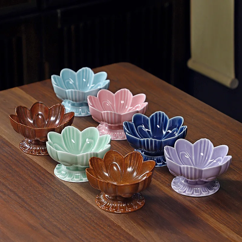 Creative Three-dimensional Lotus Ceramic Fruit Plate Living Room Desktop Candy Biscuit Indoor Plate Sundries Storage Dish Modern