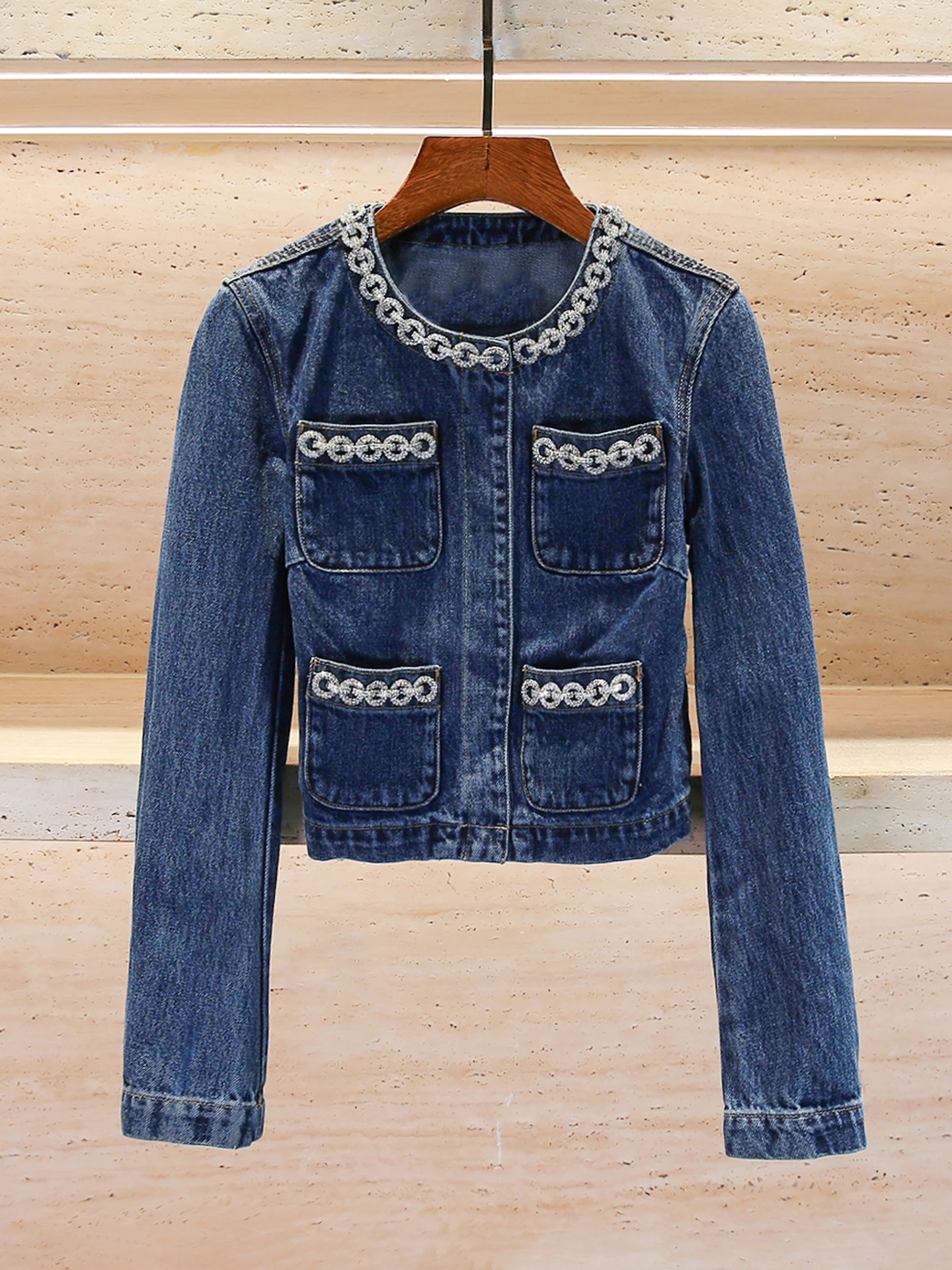 

Джинсовый тюнер премиум-класса с бриллиантами, открытый кардиган, женская модная осенне-зимняя верхняя одежда, подставка для поездок на работу, Sle