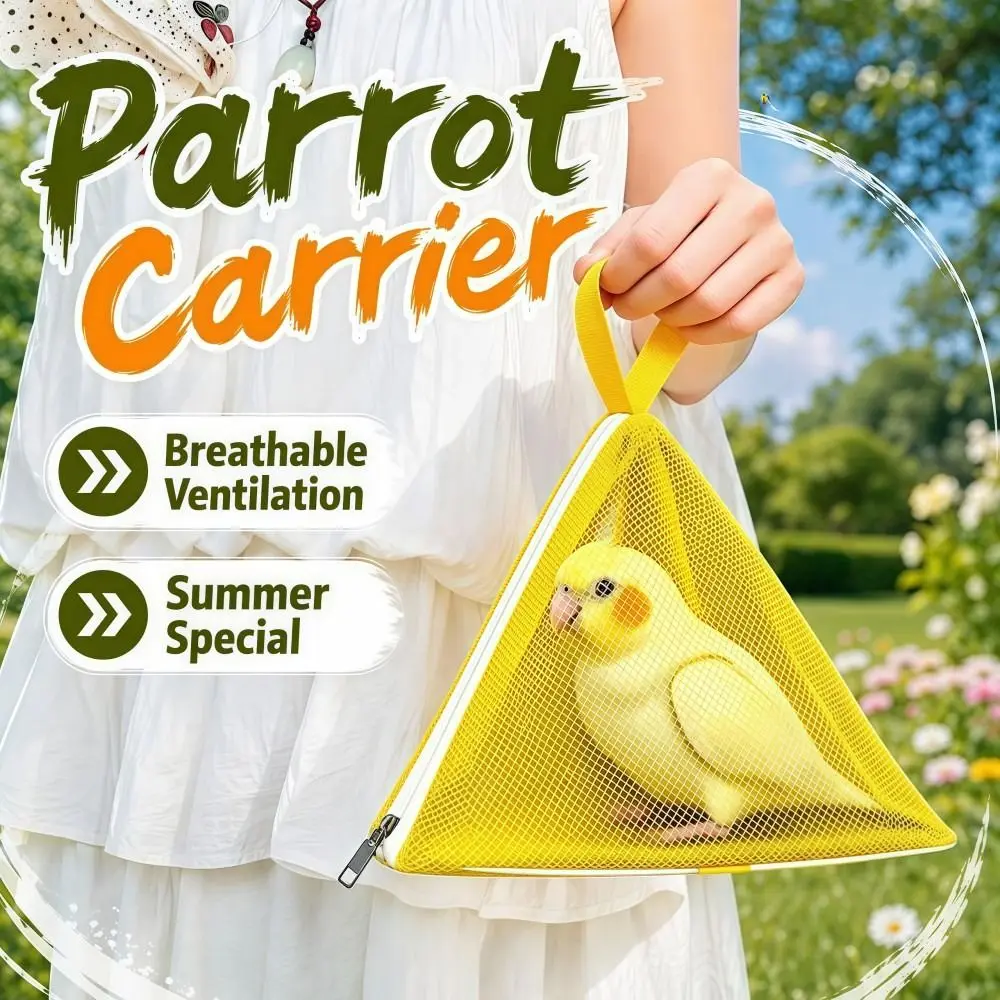 Safe Mesh Bird Outdoor Carrier Triangular Lightweight Parrot Carry Bag Handheld Breathable Bird Going Out Pouch Pet Birds