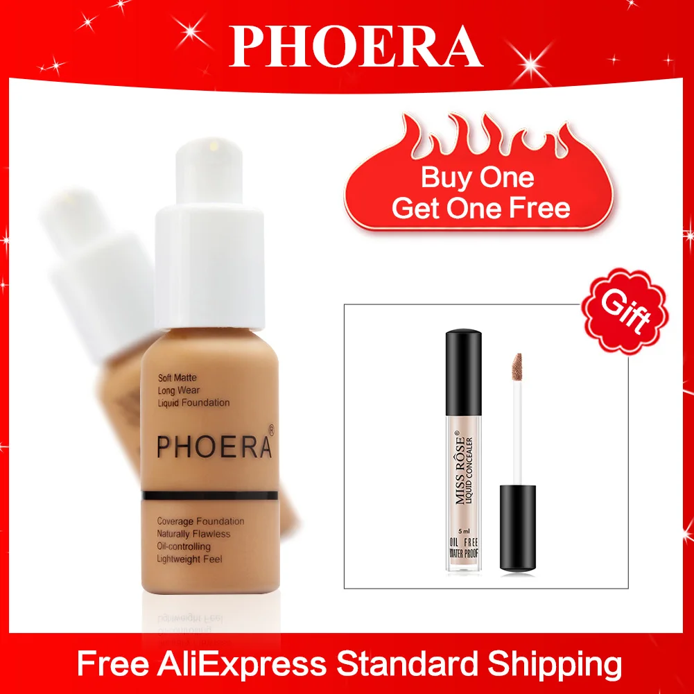 

PHOERA 30ML Face Foundation Cream Set Concealer Nutritious Waterproof Facial Base Cream Brighten Moisturizer Skin Care TSLM1