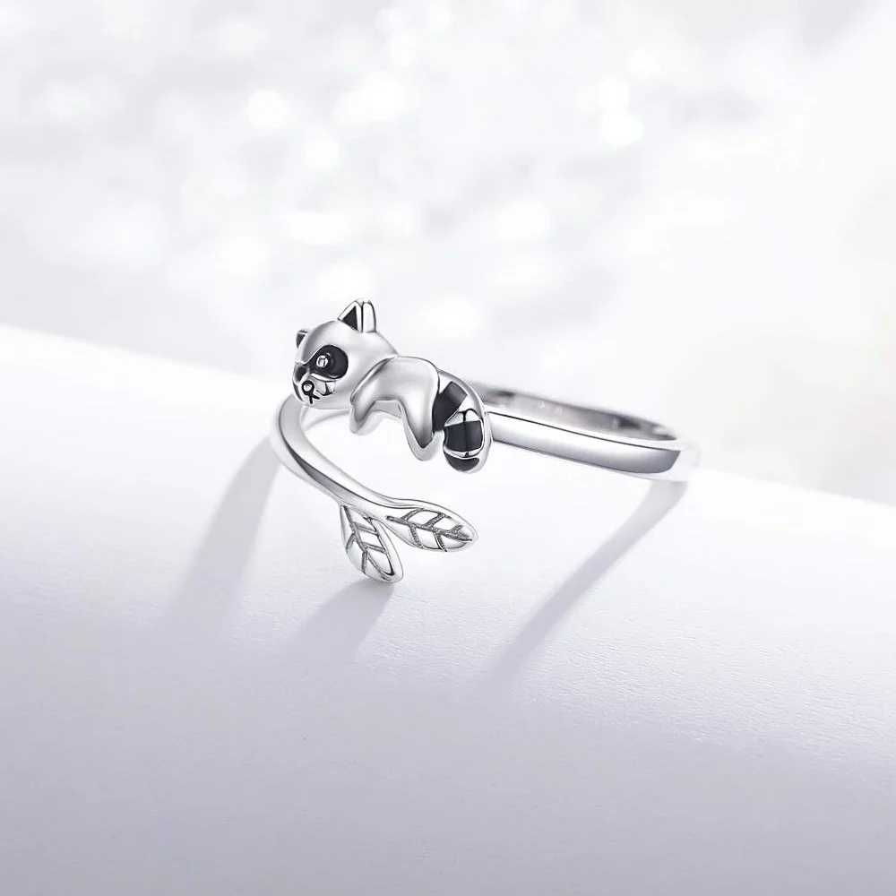 Harong New Raccoon Open Ring Trendy Cute Silver Plated Smooth Animal Jewelry for Kids Adult Christmas Present