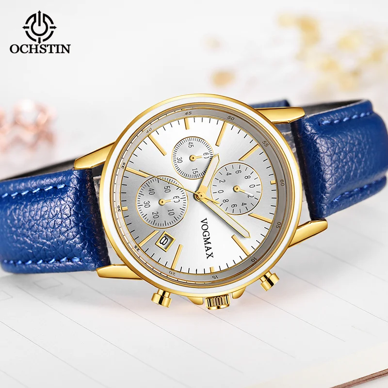 OCHSTIN Ladies' Multi‑function Quartz Wristwatch Women's Soft Comfortable Leather Band Waterproof Dress Watch Female Gifts Clock