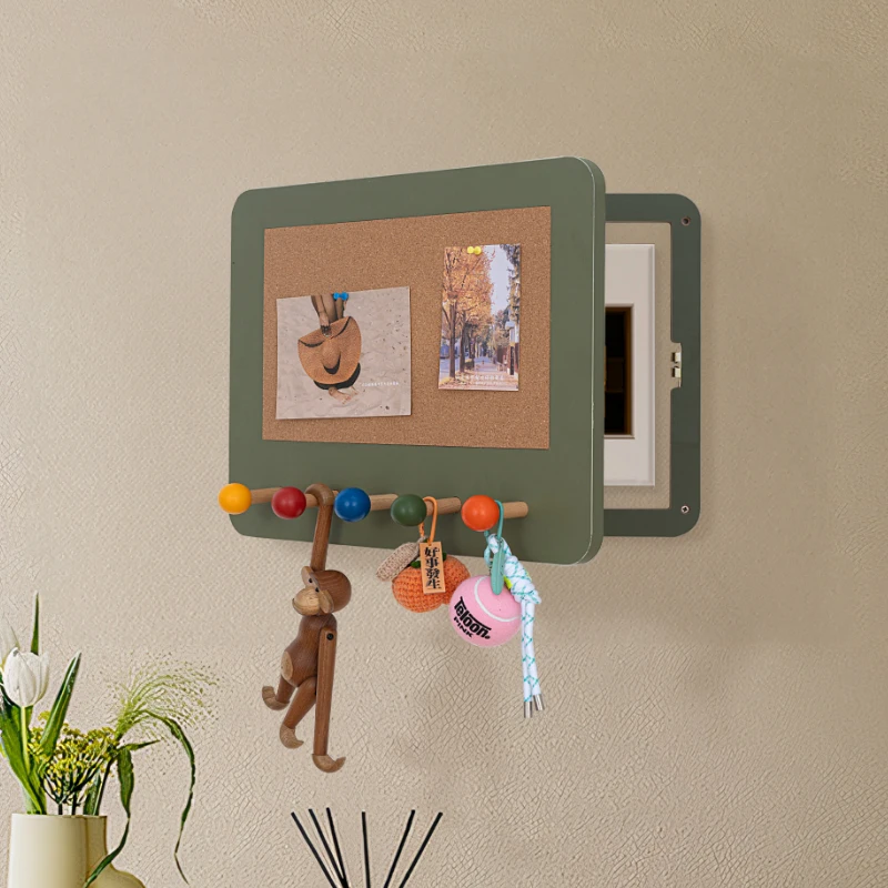 

Decorative Meter Box Cover Multi-Functional Entryway Panel with Hooks & Cork Board Modern Electrical Cabinet Concealment Frame