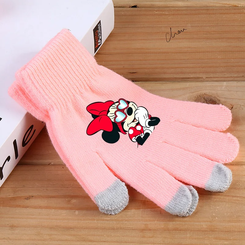 Disney Anime Glove Mickey Mouse Cartoon Five-finger Gloves Outdoor Sports High Quality Touch Screen Knit Mittens Kawaii Kid Gift