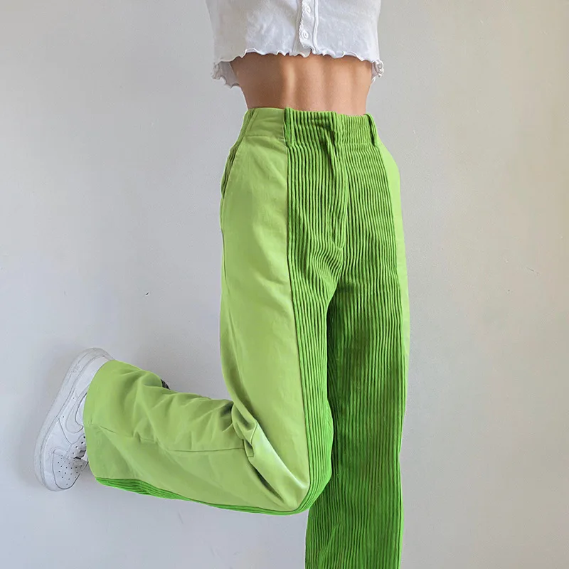 Women Fashion Sporty Trousers High Waist Zipper Fly Pants Patchwork Color Casual Loose Leg Trousers Daily Wear