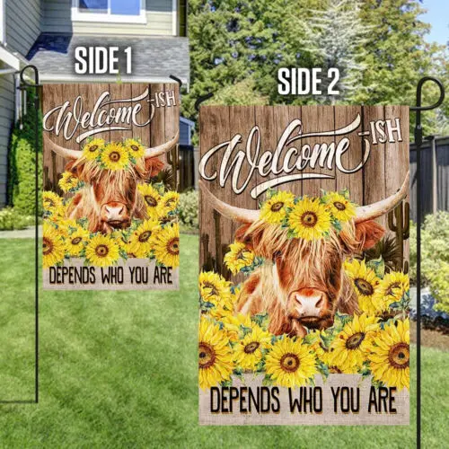 Welcome-Ish Highland Cattle Sunflower Flag Garden Flag - House Flag