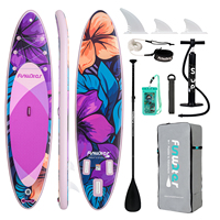 Funwater 11' Inflatable SUP Board 335cm Floral Stand Up Paddle Board with Camera Mount Waterproof Bag 3 Fins for Yoga