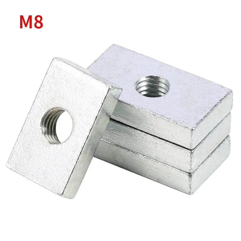 M8 Square Nut Rectangular Nuts Thin Slider Block Nuts Zinc-Plated Carbon Steel Aluminum Profile Accessory