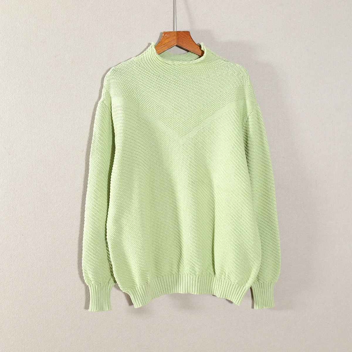 

Autumn Winter New Women's Pure Color Stand Collar Long Sve Loose Sweater Top Simple Ele Trendy Commute Sle Warmth