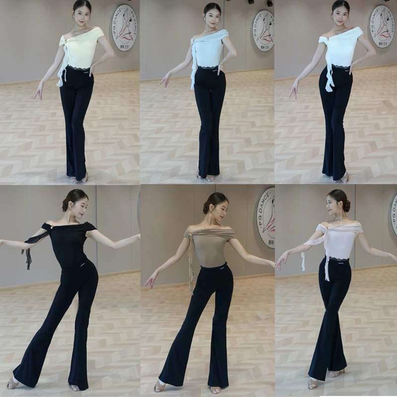 

Одежда для современных танцев для взрослых, женский костюм для латинских танцев, румба, топ с рюшами, штаны для бальных танцев, тренировочный костюм SL13742