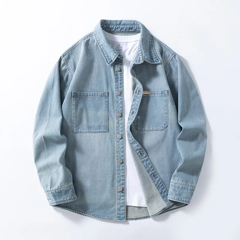 

2026 Vintage American-style Men's Versatile Thin Non-stretch Denim Loose-fitting Shirt